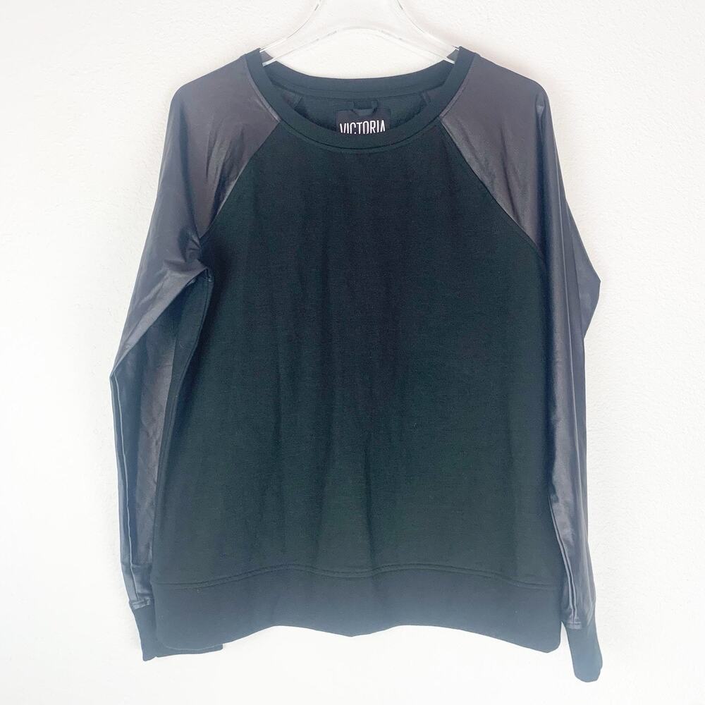 Victorias Secret Sport Sweatshirt Womens Small Black Shiny Sleeves Stretch Adult
